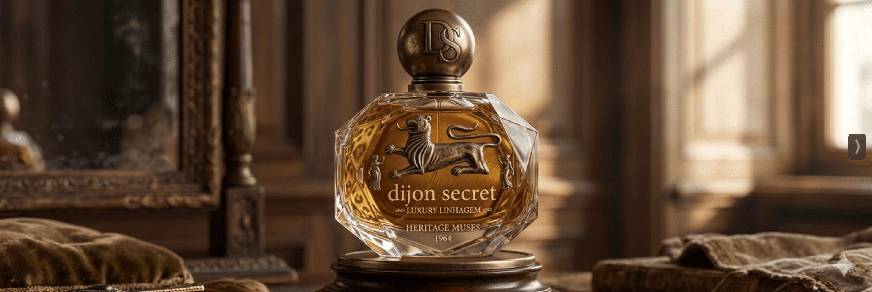 Direção visual de fragrância Dijon em ambiente dourado